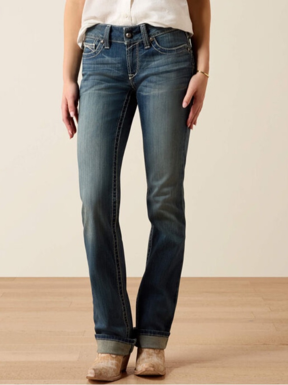 Ariat R.E.A.L. Women's Mid-Rise Straight Leg Icon Jeans in Rainstorm Size 27s